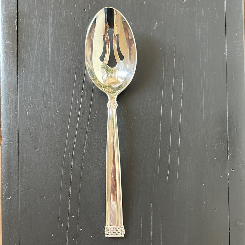 Waterford Padova Silver Stainless Steel Pierced Serving Spoon Utensil
